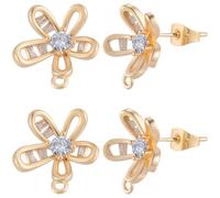 Beebeecraft 1 Box 10Pcs Flower Earring Findings 18K Gold Plated Cubic Zirconia Dainty Daisy Stud Earring Post with Loop with 10Pcs Ear Nuts for Diy Women Jewelry Making Supplies