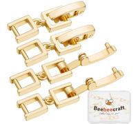 Beebeecraft 1 Box 10Pcs Fold Over Extender Clasp Real 18K Gold Plated Brass Small Bracelet Metal Foldover Extension Fastener Clasps for Jewelry Making Bracelets Necklaces Supplies DIY Crafts Women