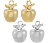 Beebeecraft 1 Box 10Pcs Fruit Charm 18K Gold Plated 304 Stainless Steel 3D Cute Apple Charm for School Season Jewelry Making Hanging Ornament Necklace Keychain (Gold, Silver)