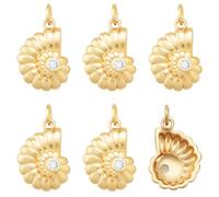 Beebeecraft 1 Box 10Pcs Gold Conch Charm 18K Gold Plated Cubic Zirconia Spiral Sea Shell Charms for Jewelry Making Necklace Bracelet Earring