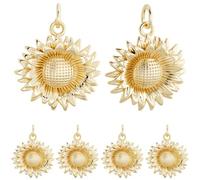 Beebeecraft 1 Box 10Pcs Gold Sunflower Charms 18K Gold Plated Brass Sunshine Charms for DIY Jewelry Earrings Necklace Bracelet Making Finding