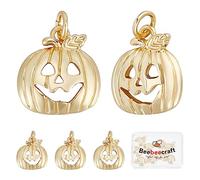 Beebeecraft 1 Box 10Pcs Halloween Charms 18K Gold Plated Pumpkin Charms Jack O Lantern Pendant Findings for DIY Key Chain Necklace Bracelets Jewellery Making