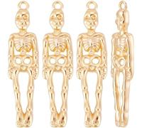 Beebeecraft 1 Box 10Pcs Halloween Skeleton Charms Bulk Real 18K Gold Plated Brass Punk Horror Skull Skeletons Body Bone Pendants Charms for Jewelry Making Findings DIY Earrings Necklaces Crafts