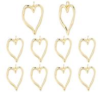 Beebeecraft 1 Box 10Pcs Hollow Heart Charm Real 18K Gold Plated Valentines Mothers Love Heart Shaped Charms Hollow Frame Pendants for Jewelry Making Findings Earrings Necklace Bracelets DIY Crafts