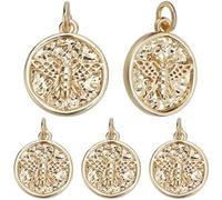 Beebeecraft 1 Box 10Pcs Honeybee Charms 18K Gold Plated Brass Flat Round with Bees Charms for Jewellery Making