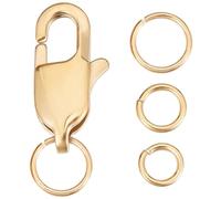 Beebeecraft 1 Box 10Pcs Lobster Claw Clasps 18K Gold Plated Stainless Steel 0.59x0.28in Lobster Clasps for Jewellery Making Connector with 60Pcs 4.5/5/6mm Open Jump Ring for Bracelet Necklace Craft