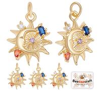Beebeecraft 1 Box 10Pcs Moon Sun Charms 18K Gold Plated Brass Rhinestone Pendants Hanging Dangle End Charms with Loop for DIY Necklace Bracelet Jewellery Making Accessories