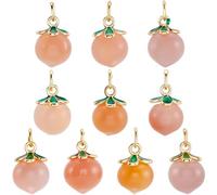 Beebeecraft 1 Box 10Pcs Natural Agate Peach Charms 13x9x9mm 18K Gold Plated Green Pink Fruit Charms with Jump Ring for Necklace Bracelet Earrings Jewelry Making Diy Crafts