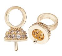 Beebeecraft 1 Box 10Pcs Round Bead Caps 18K Gold Plated Brass Cubic Zirconia Pearls Bail Cup Charms Connectors for 5mm Half Drilled Bead Jewelry Necklace Making