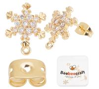 Beebeecraft 1 Box 10Pcs Snowflake Earrings Post with Loop Real 18K Gold Plated Brass Cubic Zirconia Clear Christmas Winter Earrings Stud Findings for DIY Earring Jewelry Making
