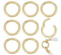 Beebeecraft 1 Box 10Pcs Spring O Rings 16mm Real 18K Gold Plated Round Spring Clasp Ring Carabiner Clips Snap Buckle Enhancer Shortener Clasps for Necklaces Jewelry Making Keyring Bags Purses Crafts
