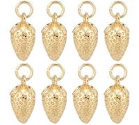 Beebeecraft 1 Box 10Pcs Strawberry Charm 18K Gold Plated Brass Rhinestones 3D Fruits Charms for Jewelry Making Earring Necklace