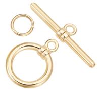 Beebeecraft 1 Box 10Pcs T-bar Closure Connectors 18K Gold Plated Smooth Ring Toggle Clasp End Clasps Connector Sets with 20Pcs Open Jump Rings for DIY Jewellery Making Necklace Bracelet