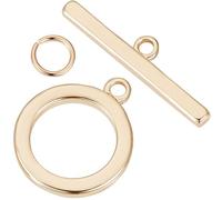 Beebeecraft 1 Box 10Pcs Toggle Clasp 18K Gold Plated Smooth Ring T-bar Closure End Clasps Connector Sets with 20Pcs Open Jump Rings for DIY Jewellery Making Necklace Bracelet