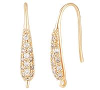 Beebeecraft 1 Box 10Pcs Zirconia Earring Hooks 18K Gold Plated Brass Rhinestone Earwire with Loop French Earring Findings for DIY Dangle Earring Jewelry Making