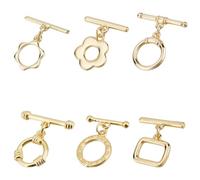 Beebeecraft 1 Box 12 Sets 6 Styles Toggle Jewelry Clasps Real 18K Gold Plated T Bar Clasp Necklace Round Flower Shape IQ Jewelry Fastener Connectors Buckle for Jewelry Making Finding Bracelet Necklace