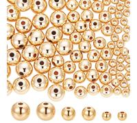 Beebeecraft 1 Box 120Pcs 4/6/8mm Spacer Beads 14K Gold Plated Golden Smooth Round Large Hole Loose Ball Beads for Jewellery Making Bracelets Necklace Hole 1.5/2mm
