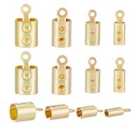 Beebeecraft 1 Box 120Pcs 4 Size Fold Over Cord Ends 18K Gold Plated Crimp Ends Ribbon Ending Clasp Tips Connector for Jewelry Making Bracelets Necklaces