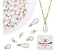 Beebeecraft 1 Box 120Pcs 4 Style Pearl Charms 24K Gold Plated Plastic Imitation Round Teardrop Pearl Charms for Summer Them Jewellery Making Necklace Bracelet DIY Crafts