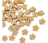 Beebeecraft 1 Box 120Pcs Gold Flower Bead Real 18k Gold Plated Floral Loose Charm Bead 0.5mm Hole 9x5mm Tiny Metal Flower Spacer Beads Finding for Bracelets Beading Jewelry Making DIY Necklace Earring