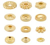 Beebeecraft 1 Box 120Pcs Golden Spacer Beads 18K Gold Plated Brass 12 Styles Disc Spacers Flat Round Donut Bicone Flower Loose Beads for Bracelet Necklace Earring Jewelry Making Supplies