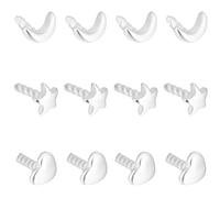 Beebeecraft 1 Box 12Pcs 925 Sterling Silver Eye Pin Peg Bail Star & Heart & Moon Pearl Screw Eye Pin Peg Bail Pendants Charms for Half-drilled Beads Jewelry Craft Making