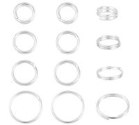 Beebeecraft 1 Box 12Pcs 925 Sterling Silver Split Rings 4 Sizes Double Loops Ring for Pet Collar Tag DIY Craft Accessories