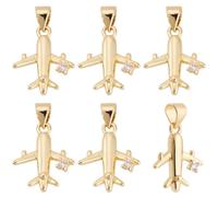 Beebeecraft 1 Box 12Pcs Airplane Charms Real 18K Gold Plated Brass Cubic Zirconia Plane Flight Aircraft Airline Transport Vehicle Charm for Jewelry Making Pendants Earrings DIY Craft Supplies