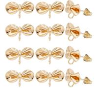 Beebeecraft 1 Box 12Pcs Bowknot Stud Post 18K Gold Plated Brass Bowknot Stud Earring Findings with Open Loop and 12Pcs Ear Nuts for DIY Earring Jewelry Making