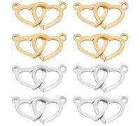 Beebeecraft 1 Box 12Pcs Double Heart Links Charms Stainless Steel Love Connector Charms with Double Sided Hollow Linking for Jewelry Making Valentine's Day Bracelet DIY Crafts