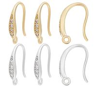 Beebeecraft 1 Box 12Pcs French Ear Hooks 18K Gold and Platinum Plated Brass Cubic Zirconia Leverback Ear wires with Dangle Loops for DIY Jewellery Earring Making Findings