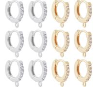 Beebeecraft 1 Box 12Pcs Huggie Hoop Earring Findings 18K Gold Plated Cubic Zirconia 2 Colors Leverback Earring Findings with 1mm Hole for DIY Earring Making