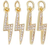 Beebeecraft 1 Box 12Pcs Lightning Bolt Pendants Charms 18K Gold Plated Cubic Zirconia Flash Thunder Dangle Pendant Charms for Bracelet Necklace Earrings DIY Jewelry Making