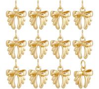 Beebeecraft 1 Box 12Pcs Metal Bowknot Charms 18K Gold Plated Ribbon Bow Tie Charms for Jewelry Making Necklace Bracelet DIY Crafts Decoration