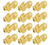 Beebeecraft 1 Box 12Pcs Pixiu Spacer Bead 18k Gold Plated Chinese Character CAI Fengshui Lucky Bead for Necklaces Bracelets Key Chains, Hole: 2.5mm