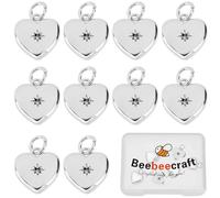 Beebeecraft 1 Box 12Pcs Platinum Plated Heart Charms Small Love Heart with North Star Charms Cubic Zirconia Dangle for Jewelry Making Valentine DIY Crafts