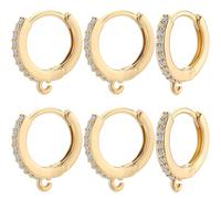 Beebeecraft 1 Box 12Pcs Round Leverback Hooks 18K Gold Plated Cubic Zirconia Huggie Hoop Earrings Findings French Ear Wires Hoops with Loop for DIY Jewellery Making