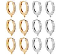 Beebeecraft 1 Box 12Pcs Round Leverback Hooks Gold and Platinum Plated Brass Cubic Zirconia Huggie Hoop Earrings Findings 2 Colors French Ear Wires Hoops with Loop for DIY Jewelry Making