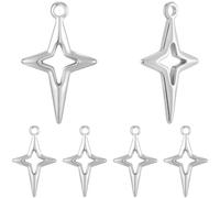 Beebeecraft 1 Box 12Pcs Silver Star Charm 304 Stainless Steel North Star Hollow Four-pointed Stars Charm for Jewellery Making DIY Earrings Bracelets Necklace Craft Supplies