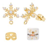 Beebeecraft 1 Box 12Pcs Snowflake Earring Posts with Loop 18K Gold Plated Brass Christmas Cubic Zirconia Winter Stud Earring Findings and 12Pcs Ear Nuts for Christmas New Year Jewelry Making