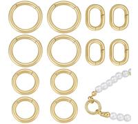 Beebeecraft 1 Box 12Pcs Spring Clasp Ring Real 18K Gold Plated Round Oval Clasps Enhancer Shortener Spring Gate Rings Small Carabiner Clip Snap for Necklaces Jewelry Making Buckle Keychain DIY Crafts