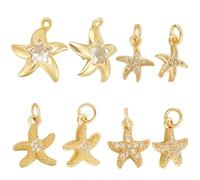 Beebeecraft 1 Box 12Pcs Starfish Charm 18K Gold Plated Brass 4 Styles Sea Stars Charms Sea Cubic Zirconia Animal Charm for Summer Them Ocean Craft Jewellery Making