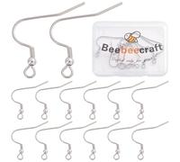 Beebeecraft 1 Box 12Pcs Titanium Earring Hooks, Hypoallergenic Metal Fish Hook Earring Wires with Spring Ball Dot French Wire Earring Hooks Silver Ear Findings for Jewellery Making Diy Craft Supplies