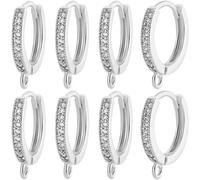 Beebeecraft 1 Box 14Pcs Cubic Zirconia Hoop Earring Findings 14x13mm 925 Sterling Silver Plated Huggie Hoop Earring Findings Round Leverback Earring Components for Women Jewellery Making Diy Ear Craft