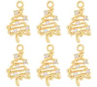 Beebeecraft 1 Box 14Pcs Gold Christmas Tree Charms 18K Gold Plated Brass Metal Cubic Zirconia Xmas Tree Charm for Jewelry Making Holiday Ornament Decoration Crafts Gift