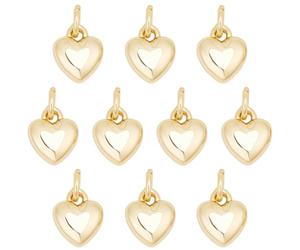 Beebeecraft 1 Box 14Pcs Tiny Heart Charms Gold Plated Metal Mini 3D Heart Charm Love Puffy Shaped Dangle for Jewellery Making Valentine Pendant Bracelet Earring Necklace DIY Crafts