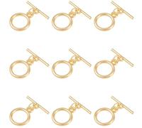 Beebeecraft 1 Box 15 Sets 18K Gold Plated Toggle Clasp Round Toggle Clasp Connectors with Jump Rings Brass T Bar Jewelry Closure OT Ring Findings for Bracelets Necklaces DIY Craft Making Supplies 19mm
