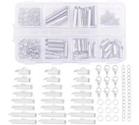 Beebeecraft 1 Box 160Pcs 8 Styles Slider Clasp Kit 304 Stainless Steel 10/13/16/20/25mm Tube Slide Cord Ends with Lobster Clasp Chain Extender Open Jump Rings Jewellery Supplies for Jewelry Making