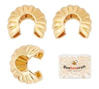 Beebeecraft 1 Box 160Pcs Crimp Bead Cover 5.5mm Real 18K Gold Plated Brass Half Round Open Crimp Beads Knot Covers Small End Tip Caps for DIY Crafts Jewelry Makings Bracelets Necklaces Earrings