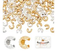 Beebeecraft 1 Box 160Pcs Crimp Beads Cover 18K Gold & 925 Sterling Silver Plated Half Round Open Crimp Bead Knot Covers End Tip 5.5mm for DIY Crafts Jewelry Makings Bracelets Necklaces Earrings